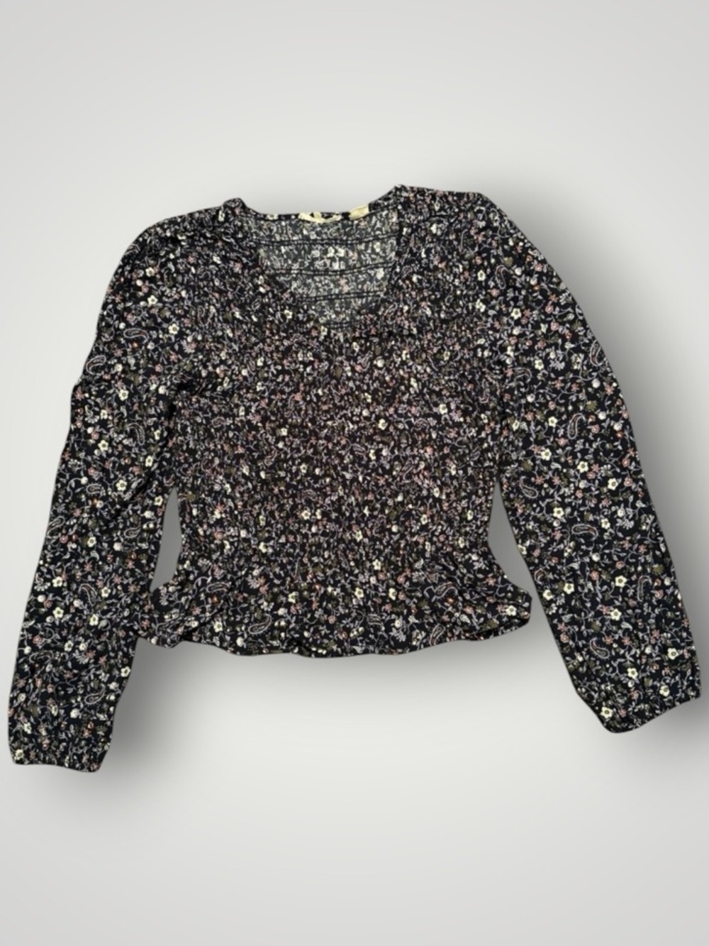 Levi’s Floral Paisley Navy Smocked Peplum Blouse Puff Sleeve Top M